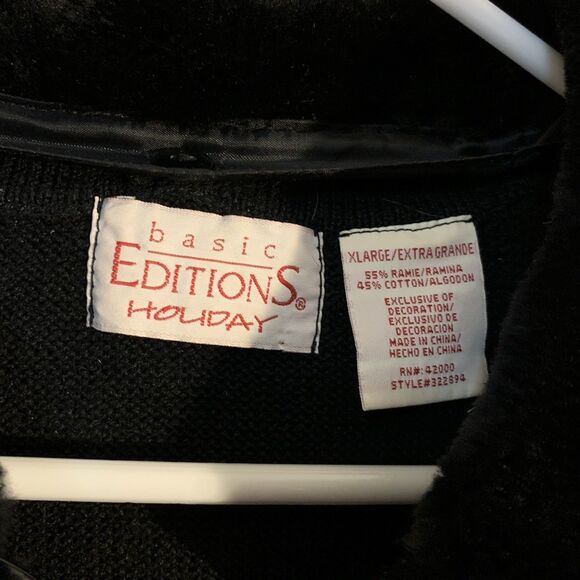 VTG Christmas Sweater Basic Editions Sequined Poinsettias Size XL Novelty Pearl - Picture 5 of 7